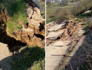 Bursa’da heyelan: Kırsal mahalleleri bağlayan yol ulaşıma kapandı