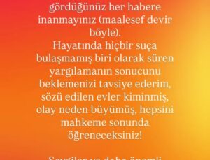 Adli kontrol şartı ile serbest kalan Ezel Akay: Medyada gördüğünüz her habere inanmayınız