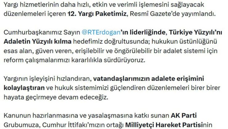 Bakan Gürlek: 12’nci Yargı Paketimiz Resmi Gazete’de yayımlandı