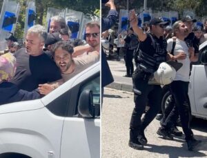 Bakanlığın önünde gergin dakikalar! Polis ekipleri müdahale etti