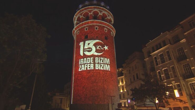 Galata Kulesi’nde 15 Temmuz’un 10’uncu yılında ışık gösterisi gerçekleştirildi -1