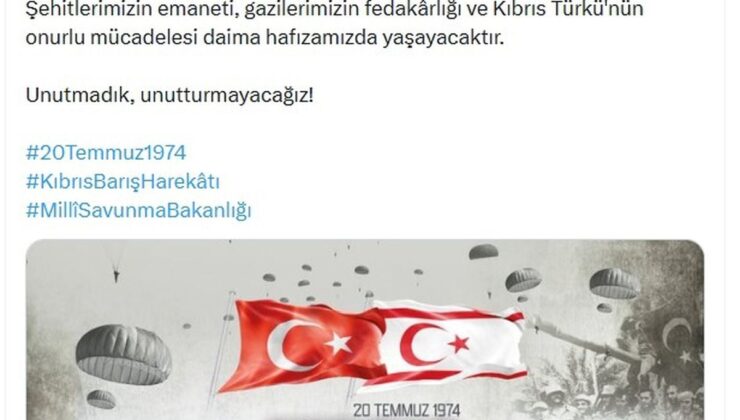MSB’den Kıbrıs Barış Harekatı’nın 52’nci yıl dönümü mesajı
