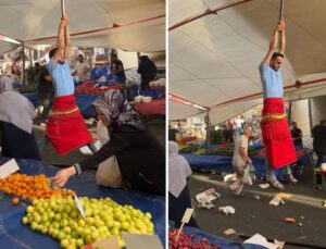 Rüzgar pazarcıyı uçurdu: Metrelerce havaya yükseldi
