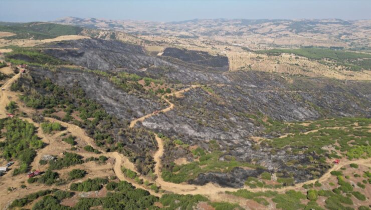 Kula’da yangın sonrası hasar dronla görüntülendi