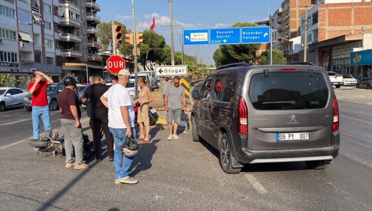 Nazilli’de motosiklet-araç çarpışması kamerada