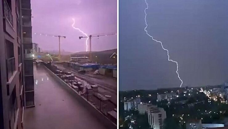 Ankara’da gök gürültülü sağanak trafiği aksattı, şimşekler cep telefonuyla kaydedildi