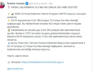 Kırsal kalkınmaya 12,5 milyar liralık hibe desteği
