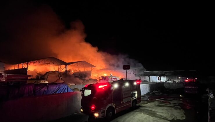 Samsun Bafra’da çiftlikteki saman deposunda çıkan yangına itfaiye müdahale ediyor