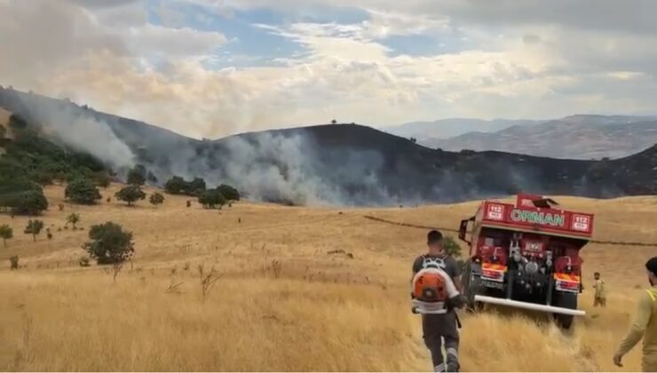 Tunceli Mazgirt’te örtü yangını rüzgarla büyüyor, köylüler destek veriyor