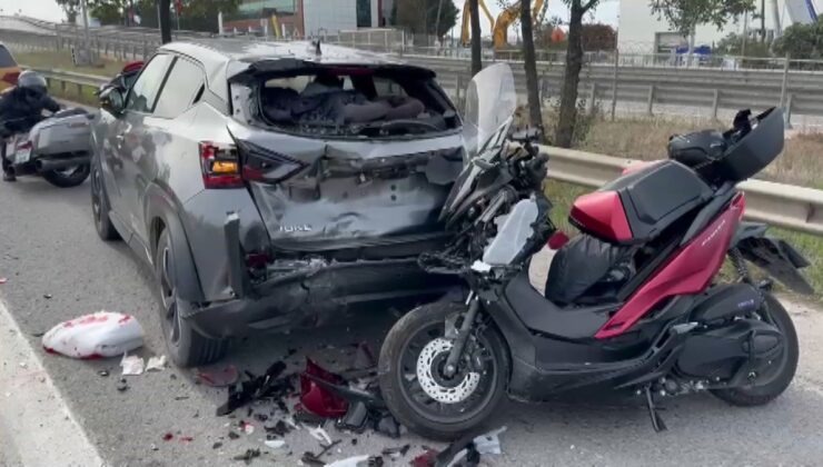 Tuzla TEM’de motosikletli polis, emniyet şeridindeki otomobile çarparak yaralandı