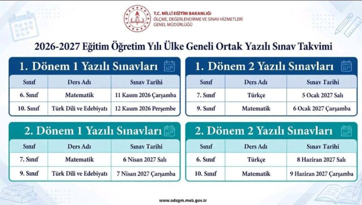 Ülke geneli ortak yazılı sınav takvimi belli oldu
