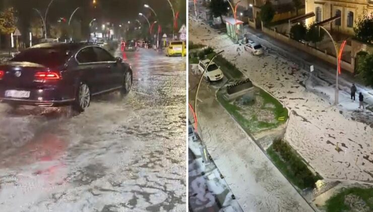 10 dakikalık dolu yağışı Bayburt’u beyaza bürüdü