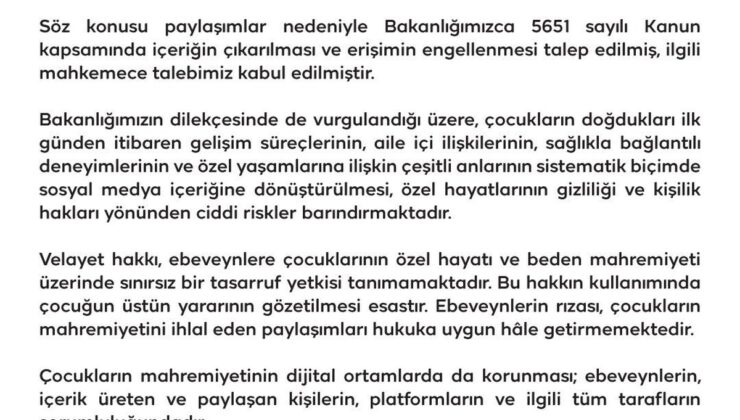 Aile ve Sosyal Hizmetler Bakanlığı sünnet görüntüsüne erişim engeli kararı aldırdı