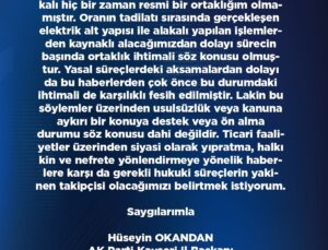 AK Parti Kayseri İl Başkanı Okandan, işletmeyle resmi ortaklığı olmadığını açıkladı