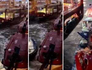 Almanya’da 3 bin 350 kişi bulunan kruvaziyer gemisinde korku dolu anlar! Limandan çıkarken konteyner gemisine çarptı