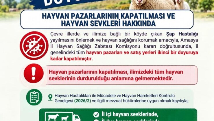 Amasya’da şap hastalığı nedeniyle hayvan pazarları ikinci duyuruya kadar kapatıldı