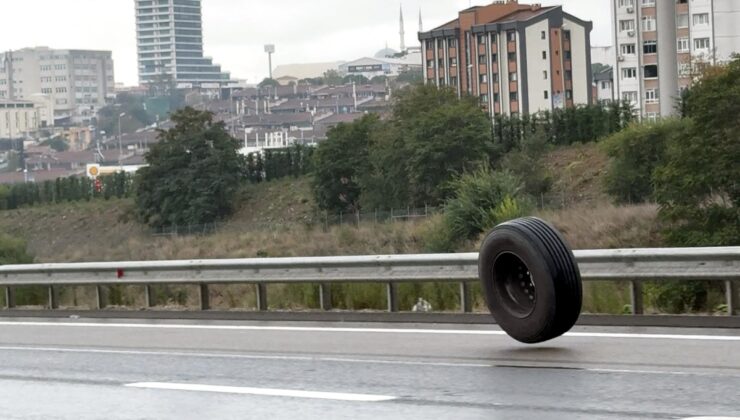 Başakşehir’de TIR’dan kopan lastik Kuzey Marmara Otoyolu’nda metrelerce yuvarlandı