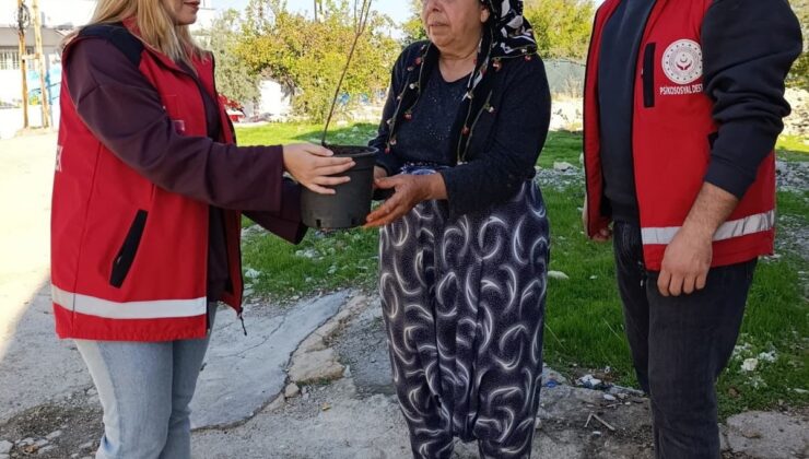 Besni’de yalnız yaşayan yaşlılar ‘Çınarlara Nefes Ol’ etkinliğinde fidan aldı