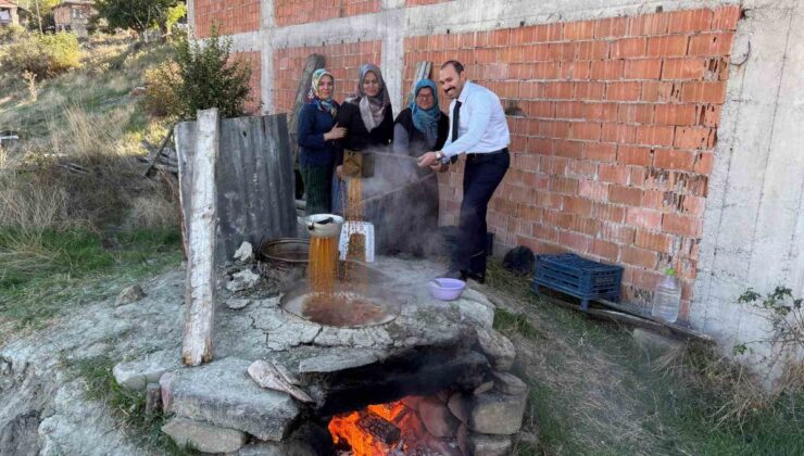 Bolu Seben’de Kaymakam Güngör ve eşi pekmez kaynatma etkinliğine katıldı