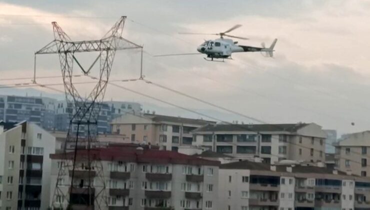 Bursa’da elektrik hattı bakımı helikopterle yapıldı, anlar cep telefonuyla kaydedildi