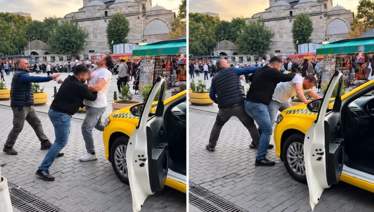 Çemberlitaş’ta taksicilerin yolcu kavgası kamerada: Sokak ortasında yumruklaştılar