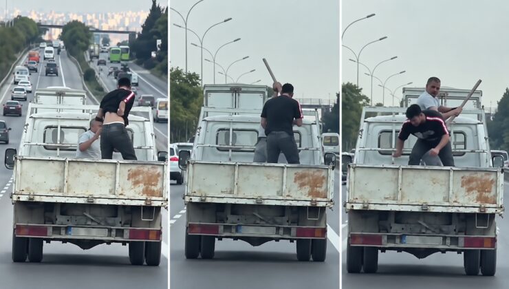 D-100’de tehlikeli kavga! Hareket halindeki kamyonetin kasasında yumruklaştılar