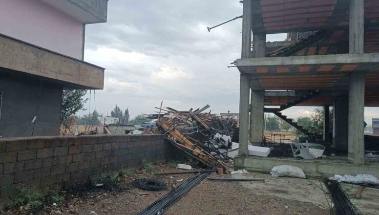Diyarbakır Bismil’de fırtına cami minaresini ve ağaçları devirdi, çatılar zarar gördü