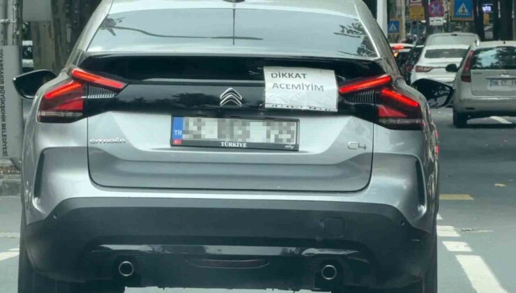 Diyarbakır’da sürücü ‘dikkat acemiyim’ yazısını arka cama yapıştırıp trafiğe çıktı