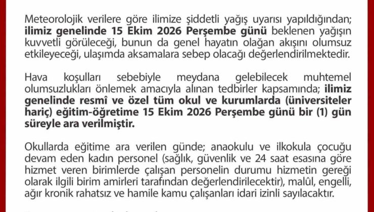 Düzce’de kuvvetli yağış nedeniyle eğitime bir gün ara verildi, üniversiteler hariç
