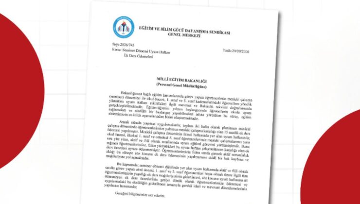 Eğitim Gücü Sen, uyum haftası ek dersleri için MEB’e geriye dönük ödeme istedi