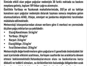 Elazığ’da sağanak 30 noktada su baskınına yol açtı, 189 ihbar geldi