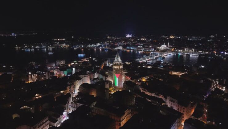 Galata Kulesi’ne Filistin bayrağı yansıtıldı! Bakan Ersoy’dan Gazze mesajı