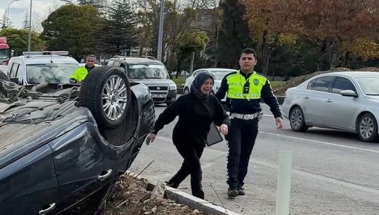 Kütahya’da refüje çarpan otomobil takla attı, 26 yaşındaki sürücü hafif yaralandı