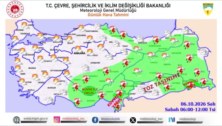 MGM, çok sayıda ilde kuvvetli yağış ve Güneydoğu’da toz taşınımı için uyardı