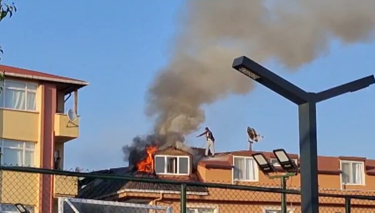 Sancaktepe’de binanın çatısında tadilat sırasında çıkan yangına 2 kişi müdahale etti