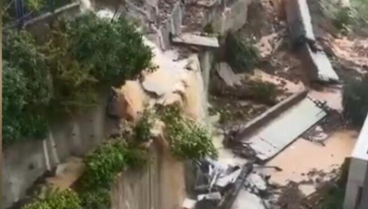 Sarıyer Ayazağa’da sağanak sonrası sel suları istinat duvarlarını yıktı