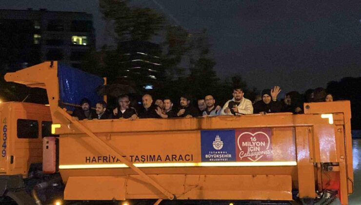 Sarıyer Ayazağa’da sağanakta mahsur kalan 200’den fazla çalışan kamyonla kurtarıldı