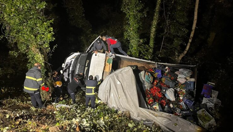 Sinop’ta sebze yüklü kamyonet ormanlık alana devrildi, 3 kişi yaralandı